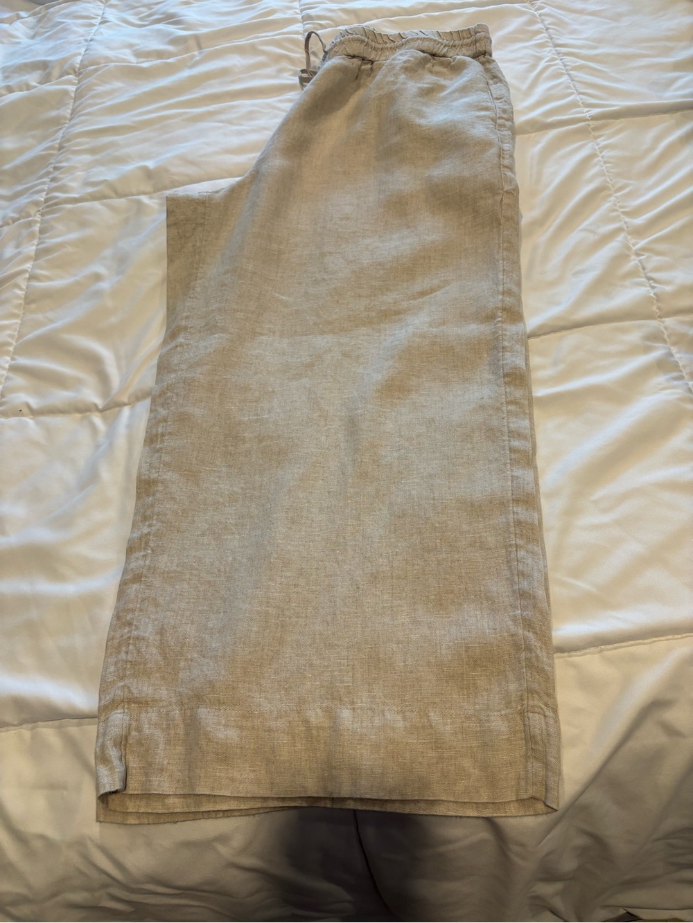 Light Beige Linen Drawstring Pants